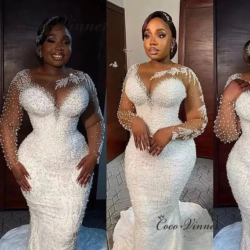 Perle personalizzate che bordano l'abito da sposa 2 IN 1 treno staccabile con lacci Abiti da sposa a sirena di lusso taglie forti W1040