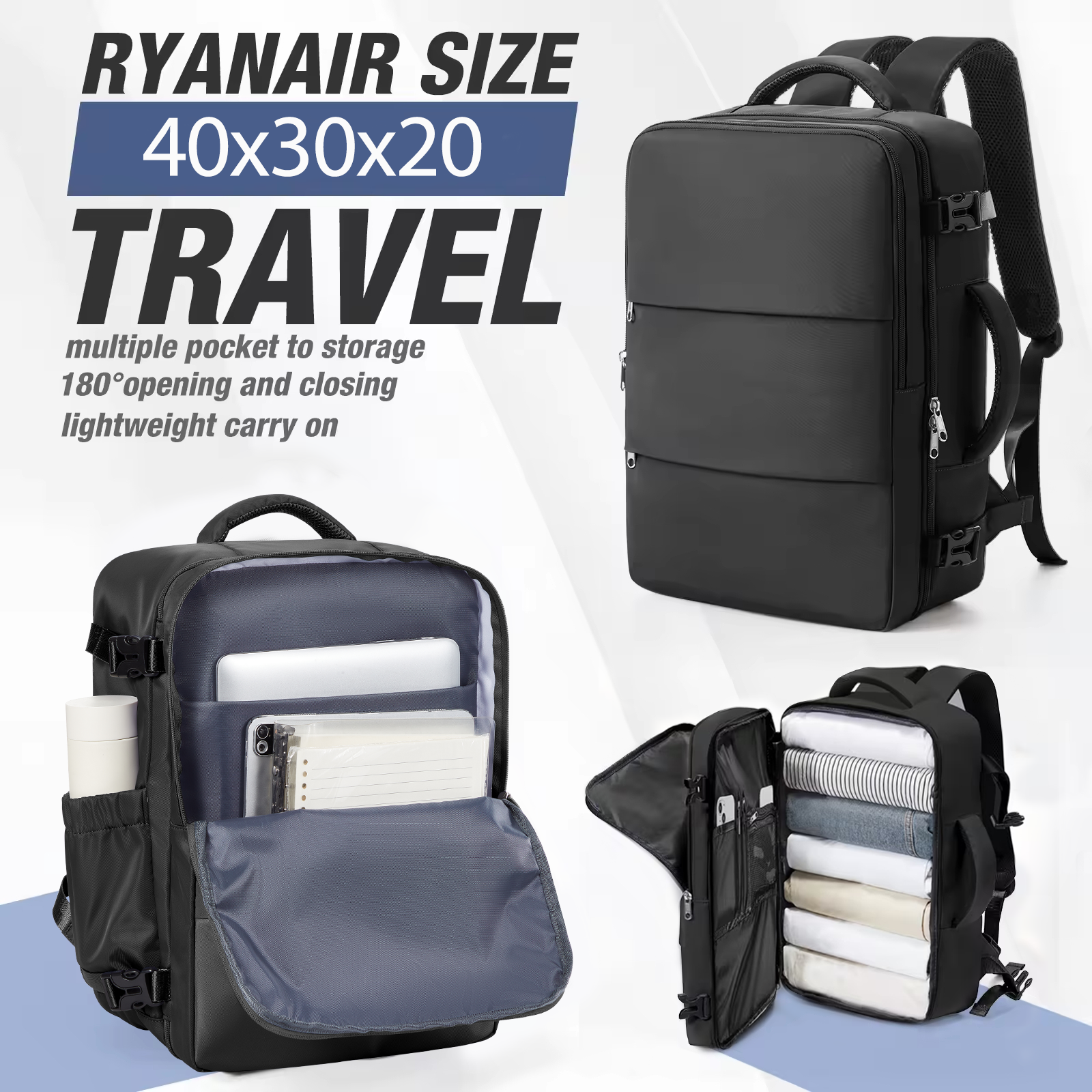 Ryanair 40x30x20 Luggage Cabin Bag, 40x30x20 Bag Men Women 15.6inch Laptop Bag Business  Travel Backpack，College School Backapck