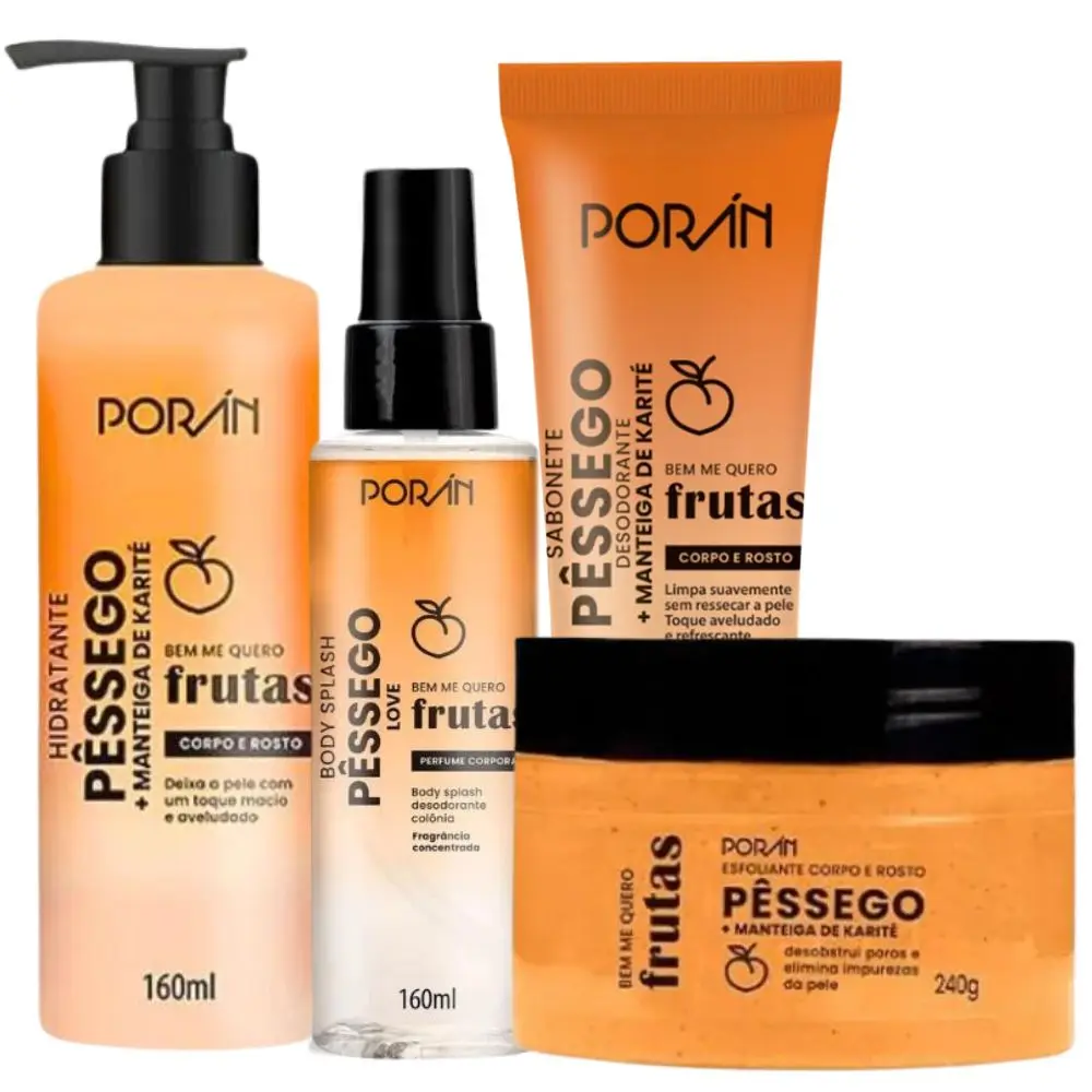 Kit Completo 4 itens Cuidado Corpo e Rosto Pêssego Porán