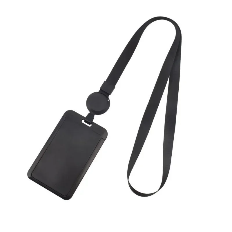 Black ID Working Card Cover Case with Retractable Badge Reel Lanyard ID Name Badge Holder Chest Tag Work Pass Card Sleeve