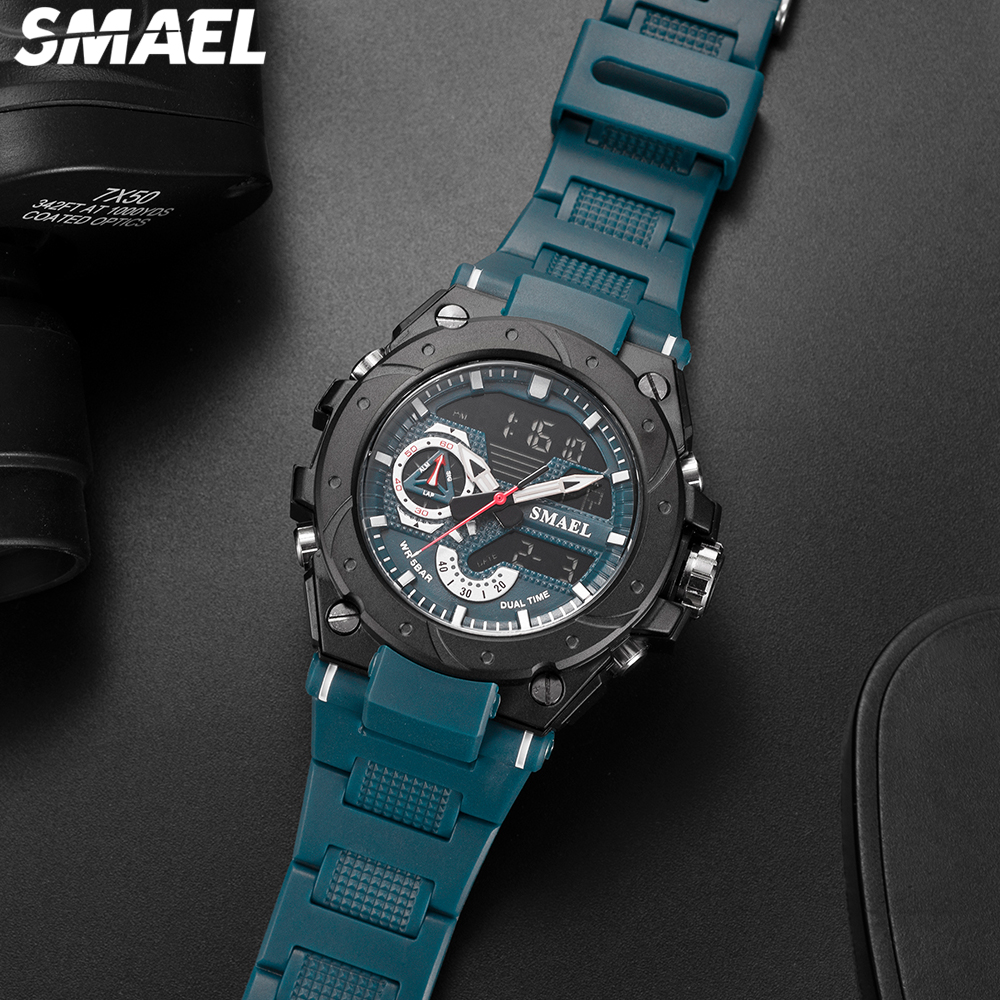 Relojes deportivos impermeables SMAEL reloj para hombre militar ejército cronómetro azul semana pantalla reloj 8060 reloj de pulsera de cuarzo de moda para hombres