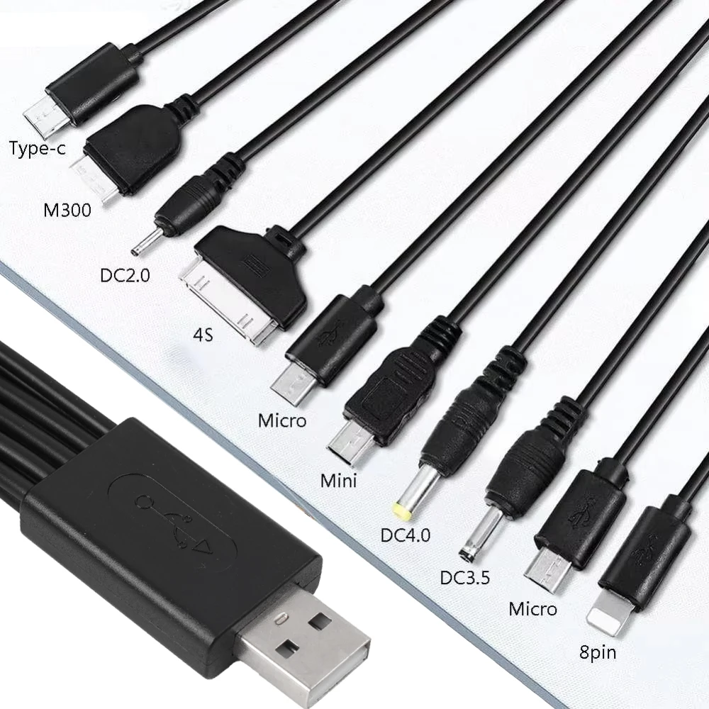 Universal Multi Pin Charger Cable 10 in 1 Multifunction USB Adapter Data Transfer Wire Cord for Earphone Speaker MP3 Player