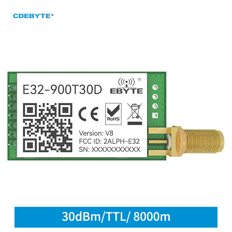 Lora modulation 30dbm 868/915mhz drahtloser serieller port sender 1w cdebyte E32-900T30D-V8.X SMA-K antenne dip 8km