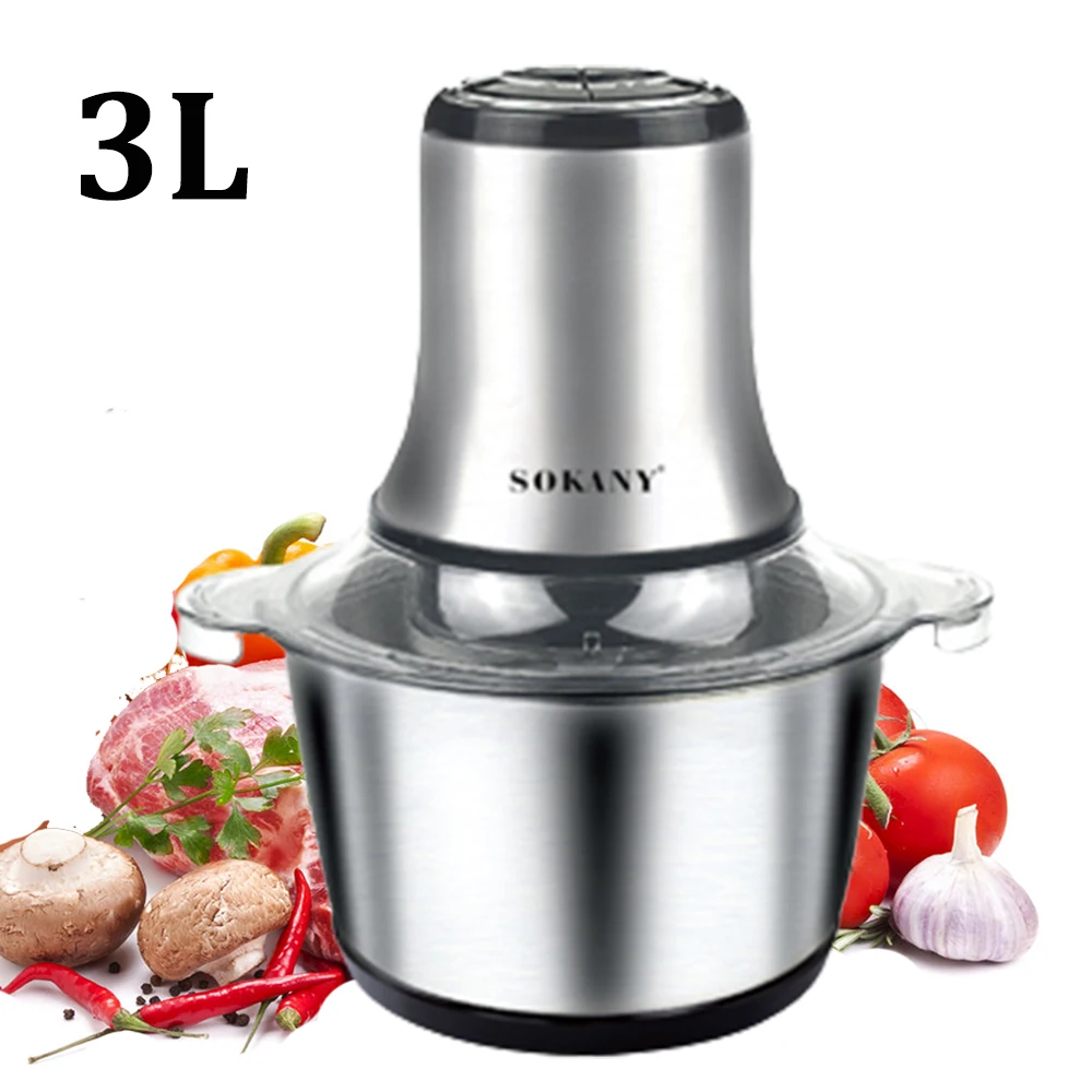 Picadora de carne eléctrica de 800W y 3L, procesador de alimentos multifunción, picadora de cocina de acero inoxidable, picadora de verduras, máquina cortadora para el hogar