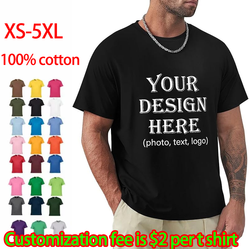 100% de algodón de manga corta de Color sólido con cuello redondo, camisetas suaves de ocio, camisetas personalizadas, imprime tu propio diseño, camiseta Unisex estampada