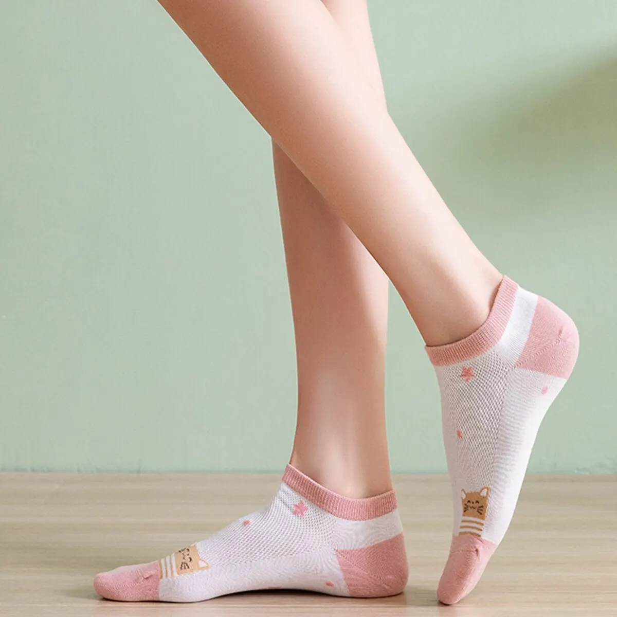 Calcetines cortos con estampado creativo para mujer, medias tobilleras de dibujos animados, 5 pares