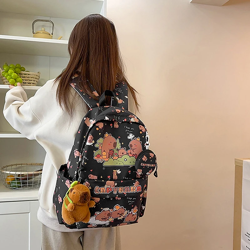 소녀를위한 만화 Capybara 배낭 소년 학생 십대 어린이 배낭 귀여운 캐주얼 경량 학교 가방 어린이 선물