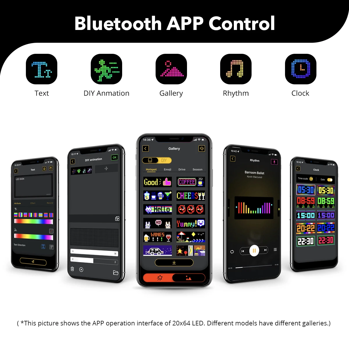 เลื่อนโฆษณาแผงป้าย LED บลูทูธ App Control โลโก้ปรับแต่งรูปแบบข้อความภาพเคลื่อนไหวโปรแกรมรถจอแสดงผล