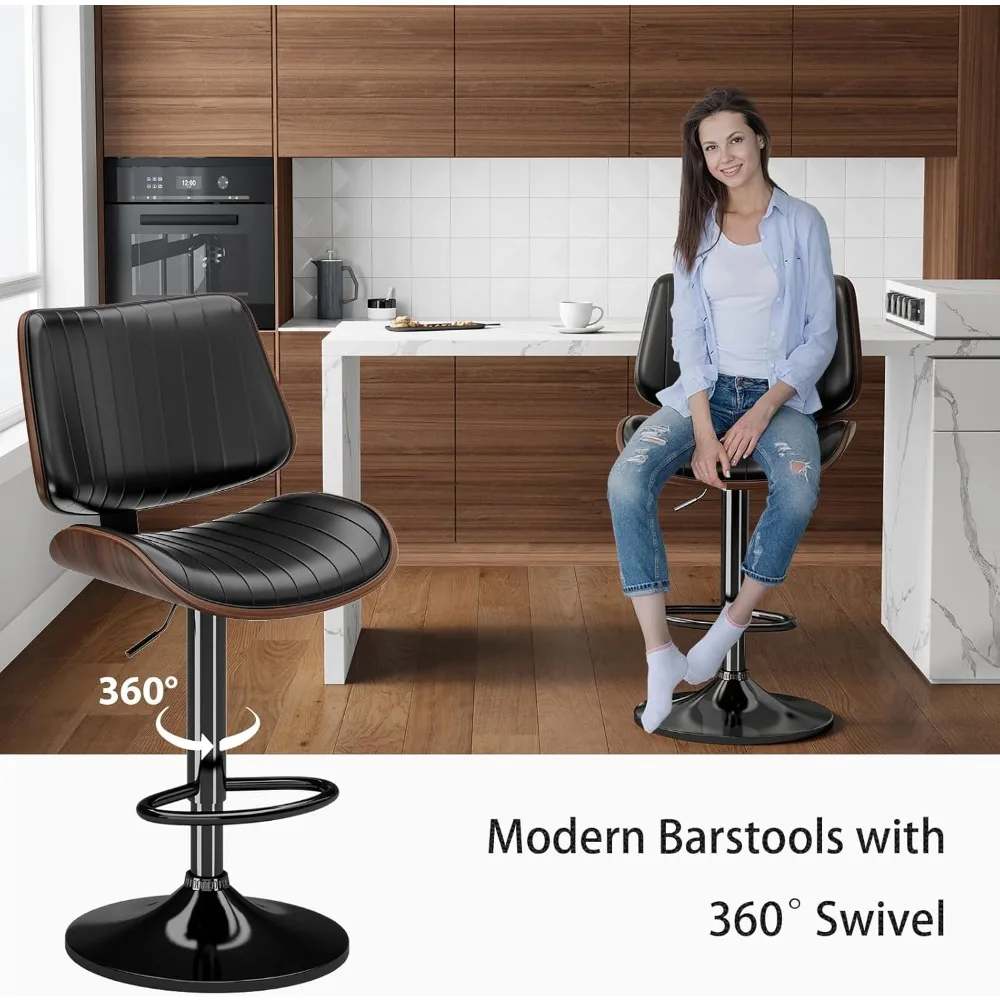 Swivel Bar Stools Set of 4, Adjustable Bentwood Barstools for Kitchen Counter, Modern PU Leather Upholstered Bar Chair