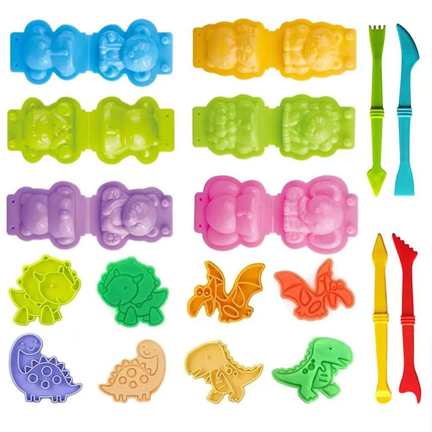 3D Animal Play Dough Tools Kids Toddler DIY Art Craft Toys Cartoon Lion Monkey Bear Plasticine Molds Clay Playdough Accessories