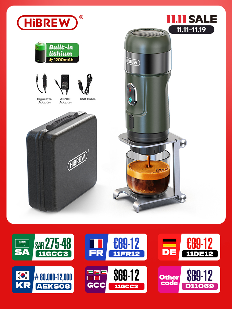 HiBREW Беспроводная электрическая портативная кофемашина для эспрессо для автомобиля и дома, кофеварка для кемпинга, подходит для капсульного порошка Nespresso Dolce