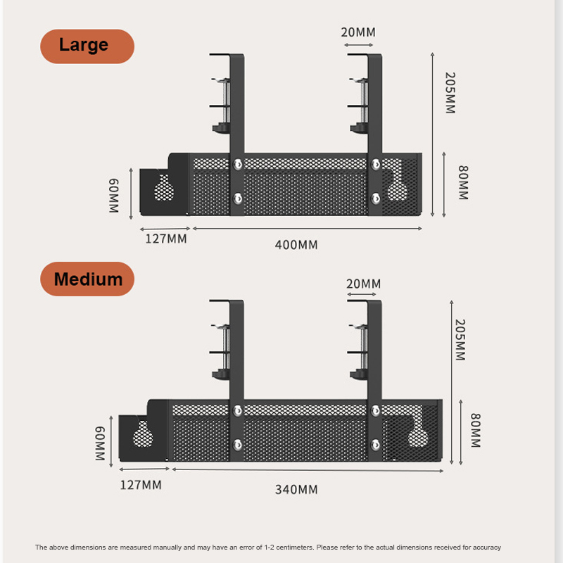 Rack de armazenamento sob a mesa, bandeja de cabo de metal ajustável, organizador de fio de mesa de computador sem acessórios de armazenamento doméstico perfurados
