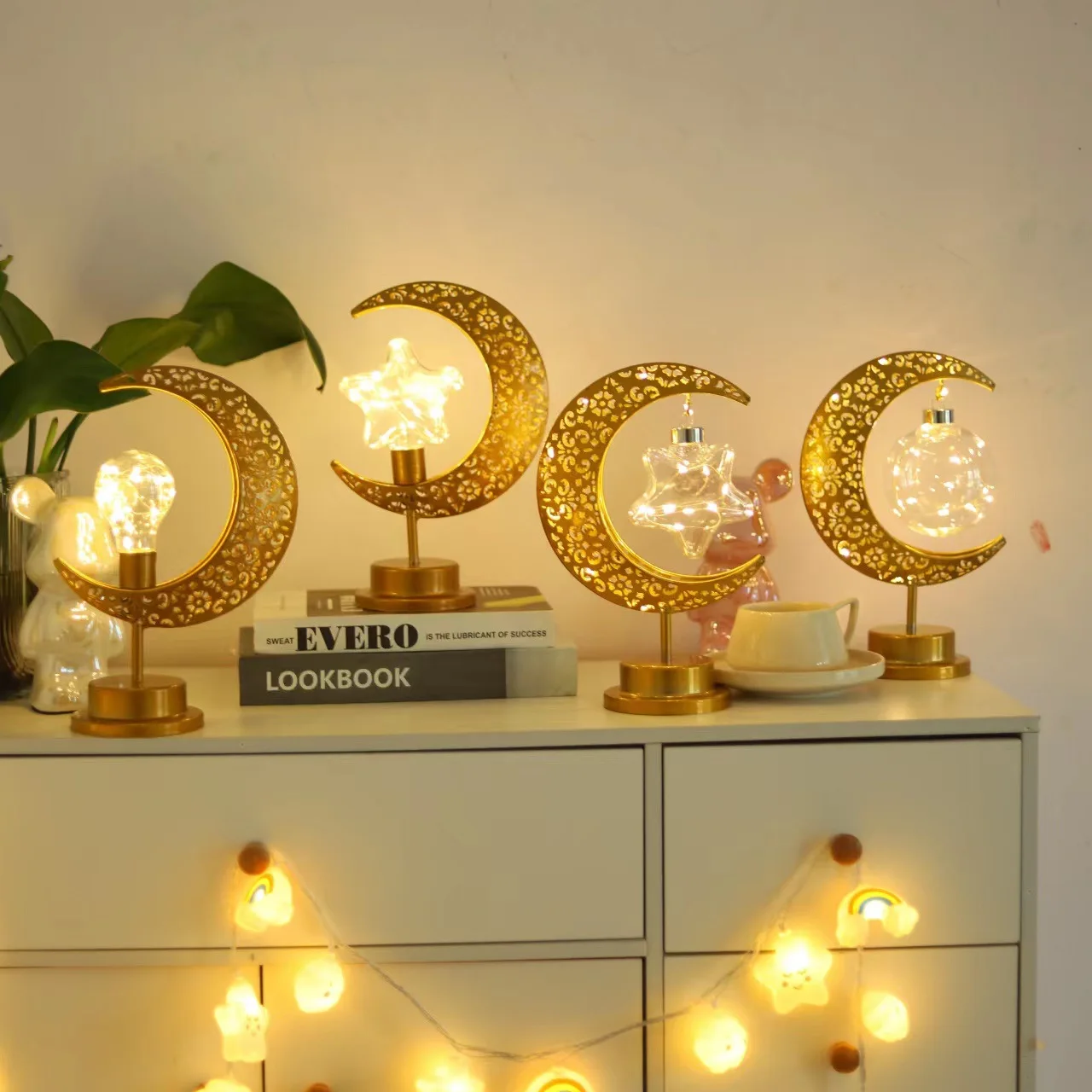 Ramadan Moon Led Light 2025 Eid Mubarak Decoration Metal Lamp for Home Room Ramadan Kareem Islamic Muslim Eid Al Adha Party Gift