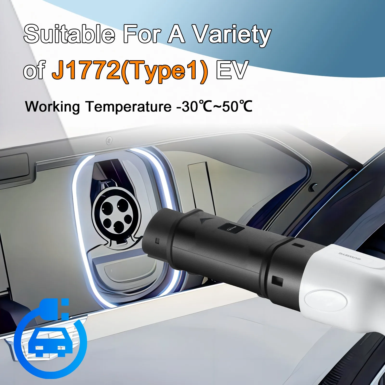 Type2 - Type1 EV 充電器アダプター 32A 単相 Type 2 充電器と互換性あり、Type 1 充電ソケット付き電気自動車用