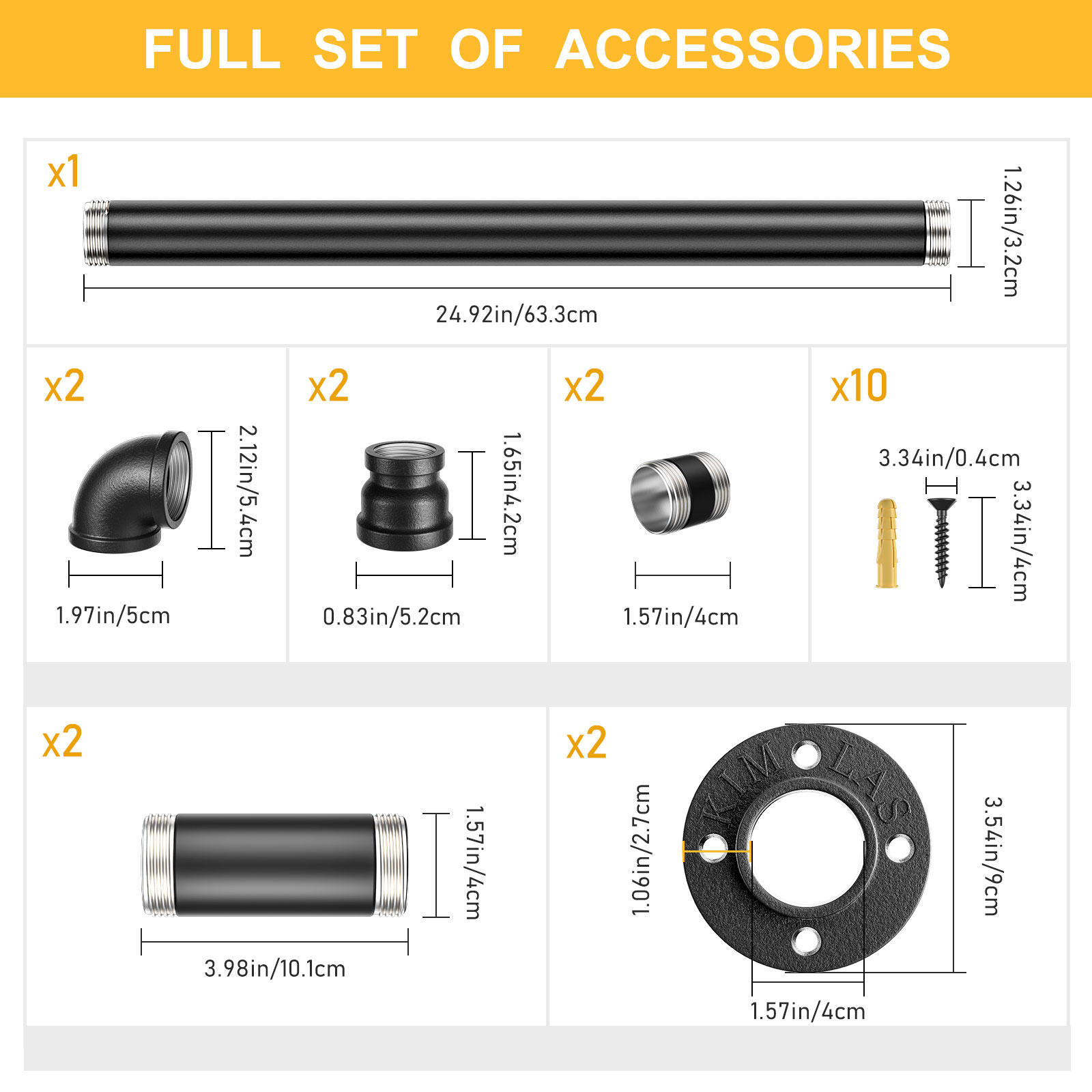 Stainless Steel Stair Corrimão para Indoor Stairway, Black Pipe, Wall Mount, Industrial Iron Loft, 110lbs Capacidade de carga, 2m