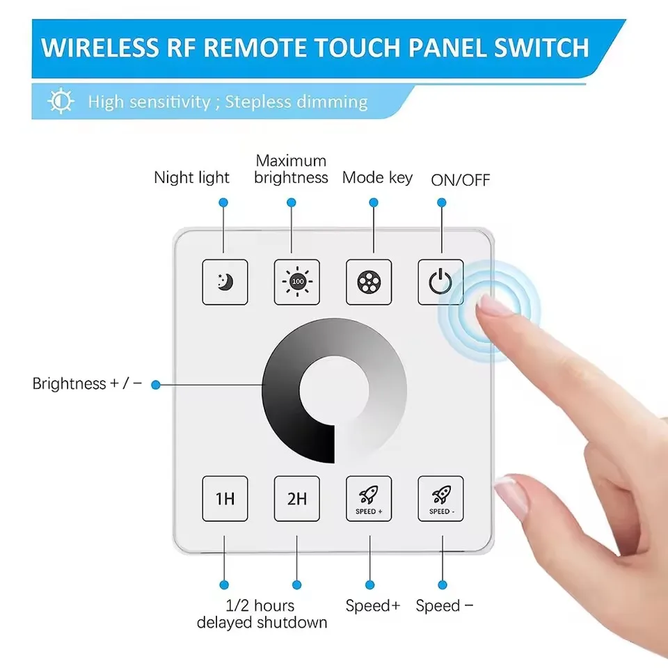 86 Touch Iron Shell 30A High-Power Wireless Wiring Free Single Channel LED Controller DC12-24V