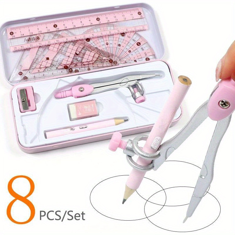 8 шт./компл., линейка, компас, набор карандашей, геометрия, математика, студенческий рисунок, канцелярские принадлежности, математические принадлежности для мальчиков и девочек, подарок, школьные принадлежности