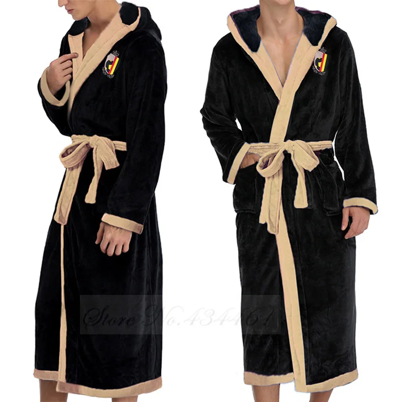 Ropa de franela para el hogar para hombre, bata de baño tipo kimono, bata larga de invierno con capucha de lana Coral, ropa de dormir informal holgada gruesa, ropa de salón