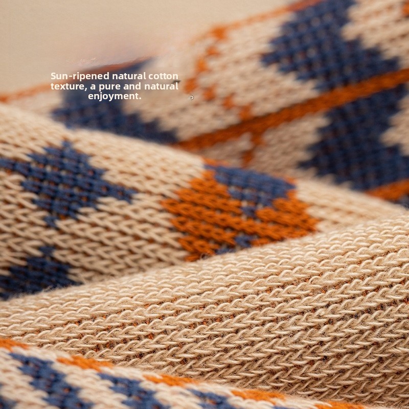 Autumn Winter Cotton Sos Women's Mid-Calf Double Needle Double Road Retro Wave Long Tube Sos Thermal Sta Sos