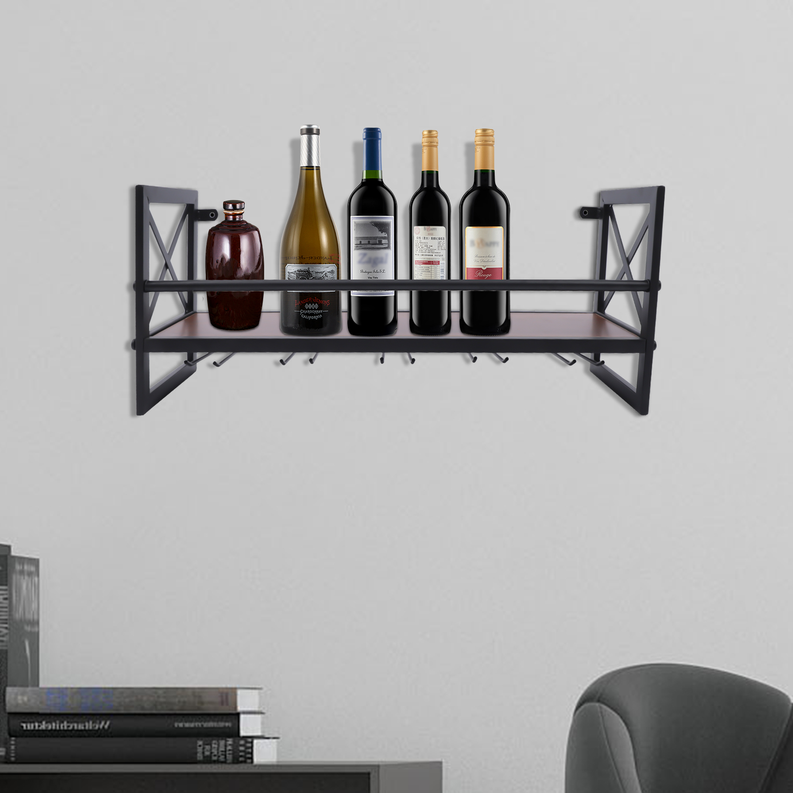 Bar Weinregal Wand-Montiert Dekor Eisen Weinregal Flasche Champagner Glas Halter Regale Bar Home Party