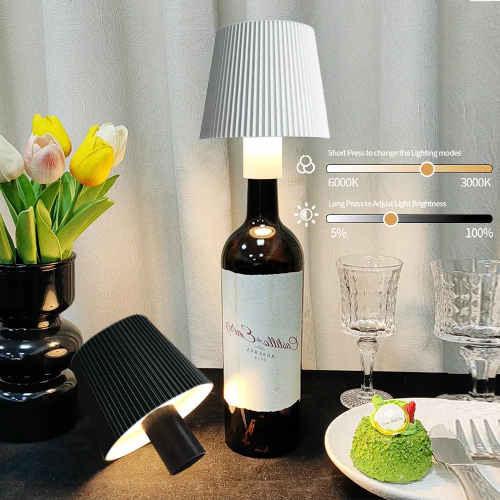 Draadloze wijnfleslamp hoofd tafellamp verwijderbaar draagbaar opladen aanraakschakelaar nachtlampje decor voor bar café sfeer