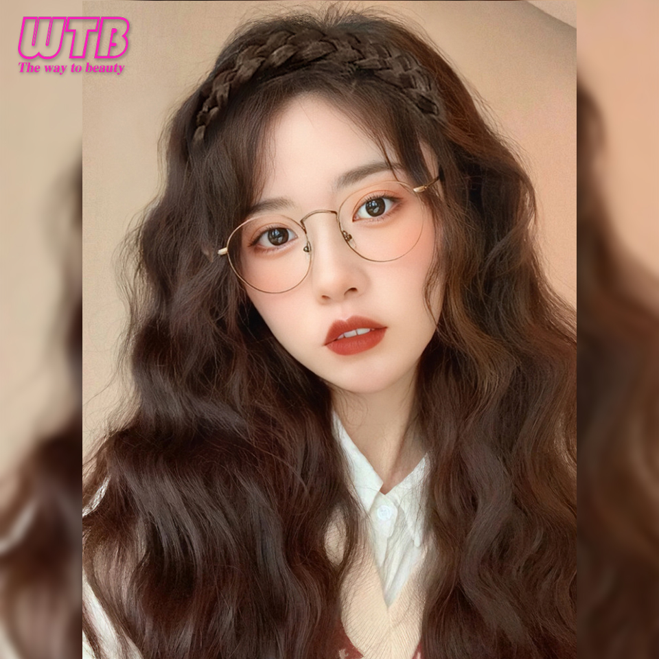 WTB-peruca longa encaracolada sintética para fêmea, cabelo trançado brincalhão, faixa de cabelo, meia cabeça, extensão natural