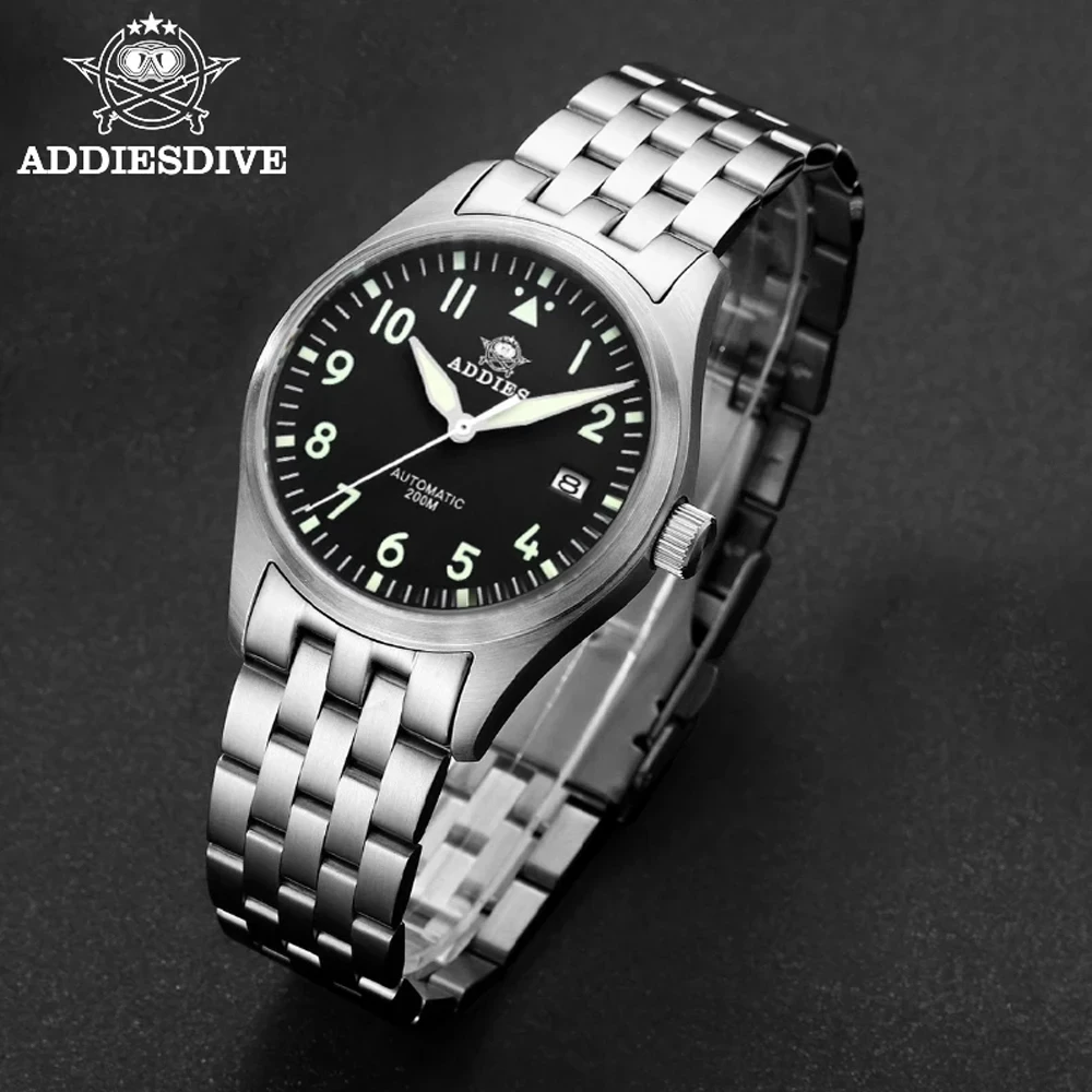 ADDIESDIVE-reloj automático de acero inoxidable NH35 para hombre, cronógrafo luminoso de cuero, para buceo, 200m, NH35