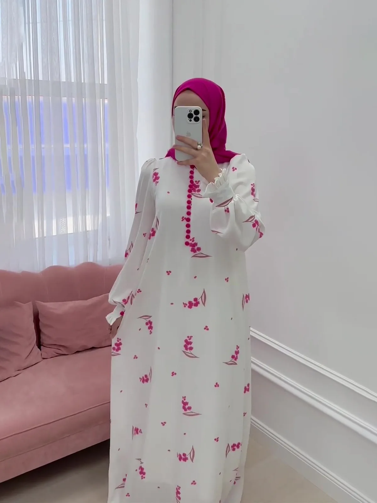 Vestido de fiesta musulmán Eid para mujer, Vestidos largos con estampado dulce, Vestidos largos con botones de Ramadán, Marruecos, Dubai, Turquía, Jalabiya 2024