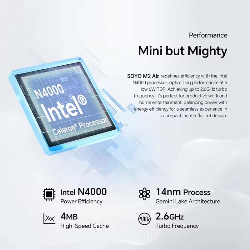 SOequilibre M2 Air Mini PC, injuste, 6 Go de RAM, 128 Go EMMC, Intel N4000, Windows 11 Pro-Compact, idéal pour la maison, les affaires et les jeux