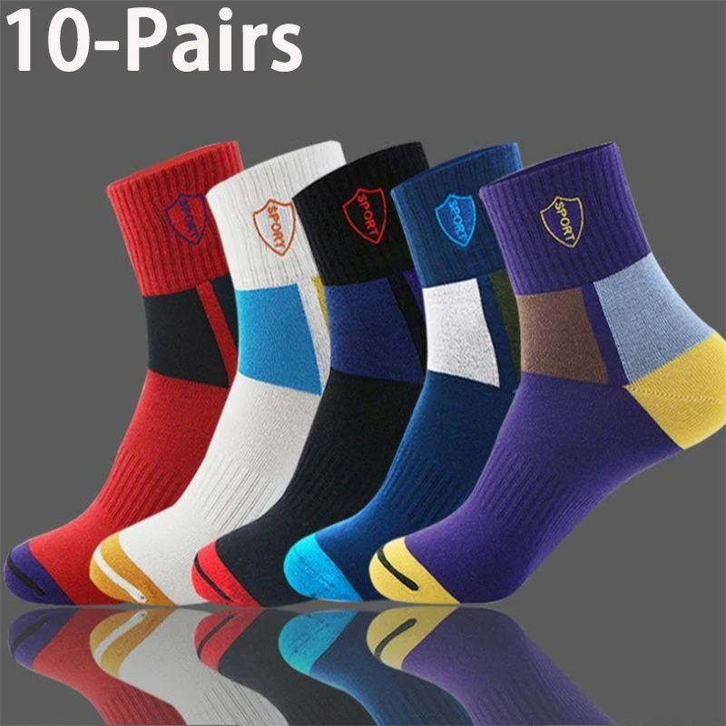 10 pares de calcetines deportivos antiolor para hombre, calcetines deportivos a media pantorrilla, primavera, verano, cuatro estaciones, otoño e invierno, algodón, negocios para hombre