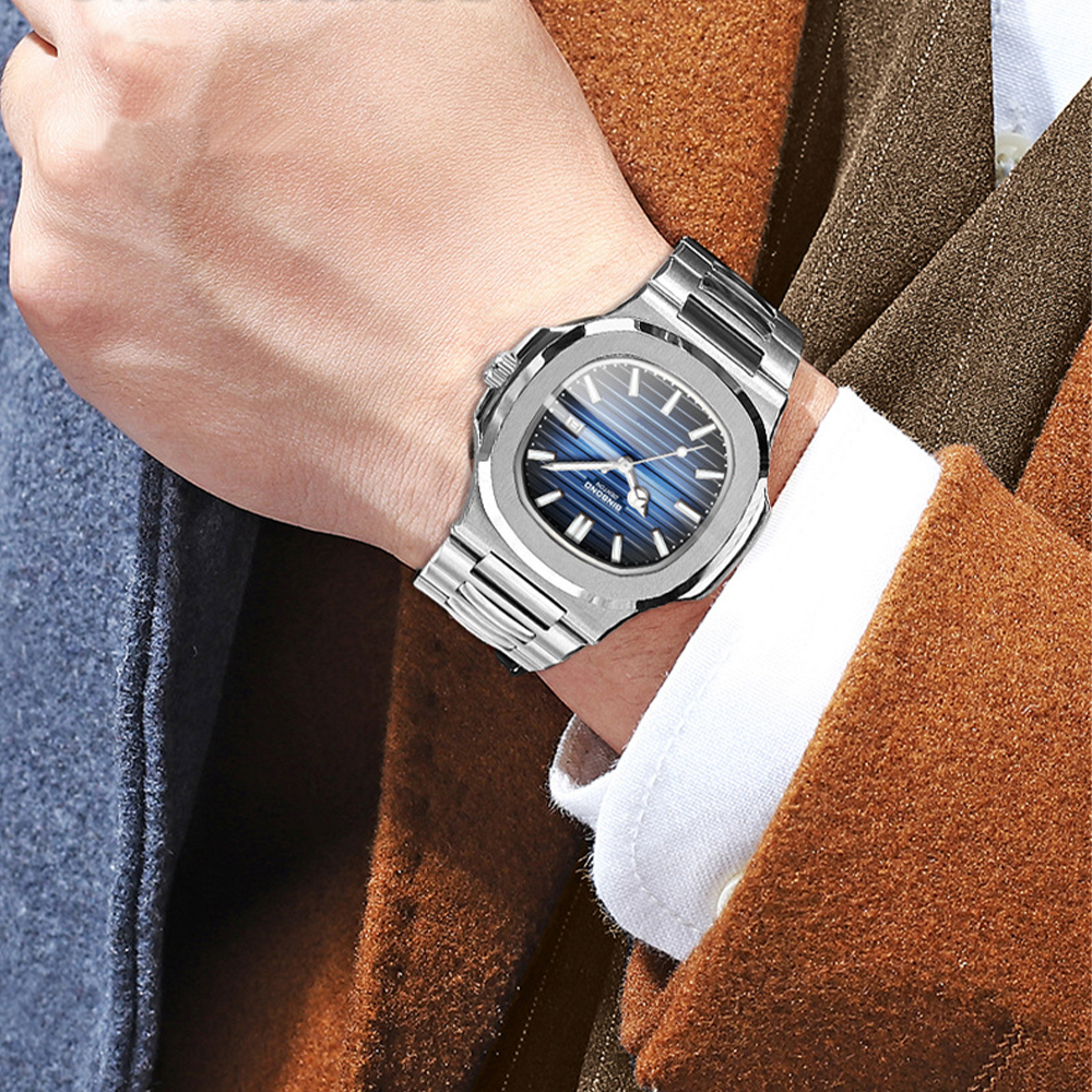 Binbbon-メンズステンレススチール防水時計,ラウンドクォーツ,日付表示,ラグジュアリー,新品