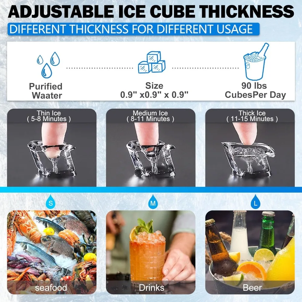 Commercial Ice Maker Machine, 90lbs/24H Ice Maker Machine with 33LBS Storage Bin, Stainless Steel Freestanding Ice Machine