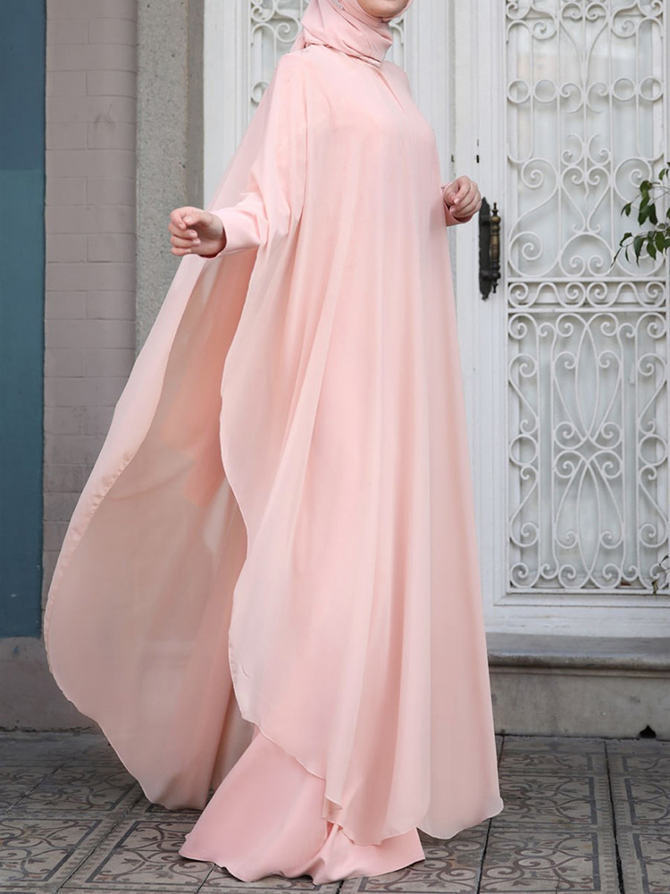 ZANZEA Frauen Chiffon Abaya Eid Mubarek Muslimischen Kleider Robe Langarm Hijab Vestidos Mode Abayas Für Frauen Isamic Kleidung