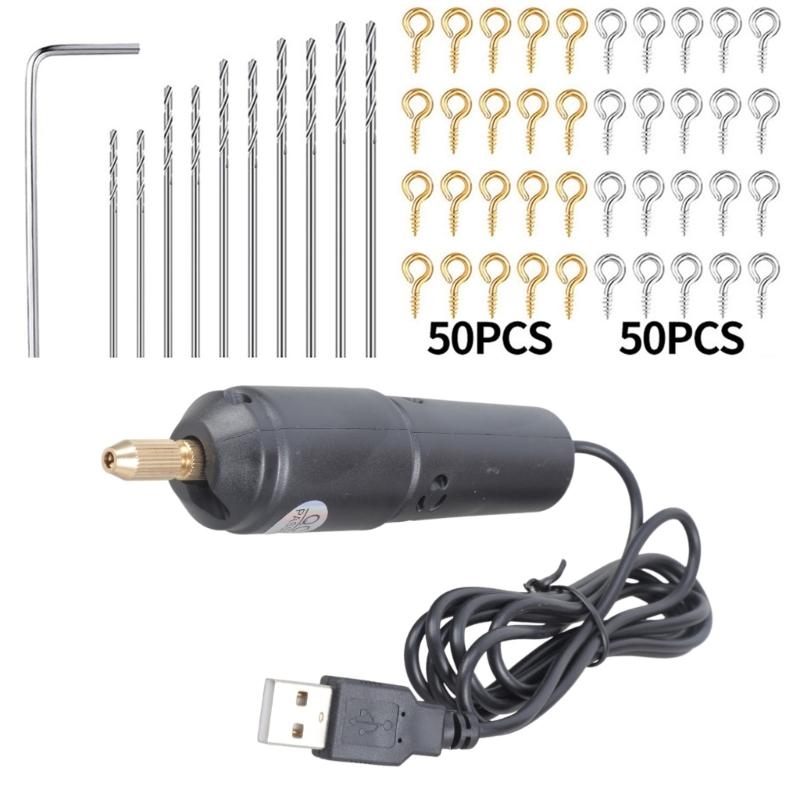 Black USB Drill with Drill Bits for Resin Polymer Clay Jewelry Pendant Making Supplies