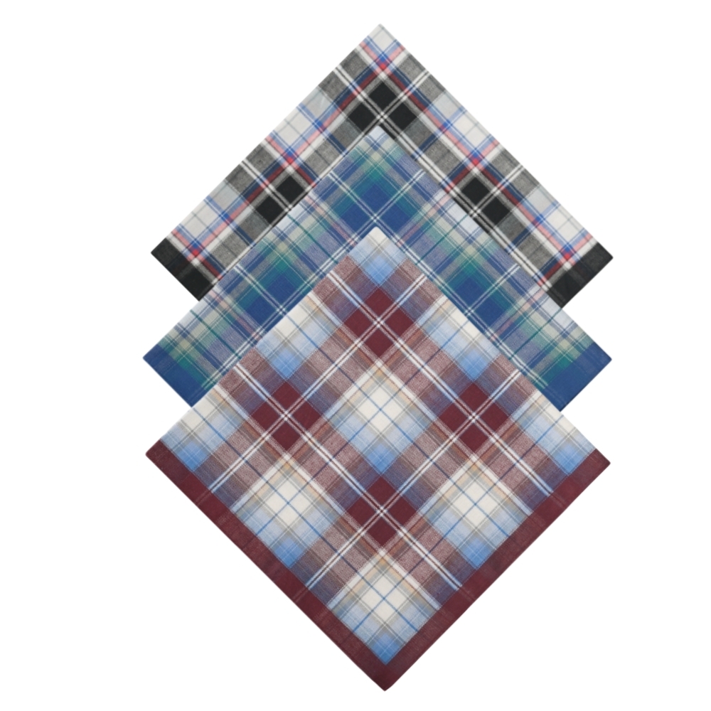 3PCS dünne Baumwolle Plaid Herren Taschentuch weiche Gentleman Taschenhandtuch für Anzug 43cm/16,9in Größe