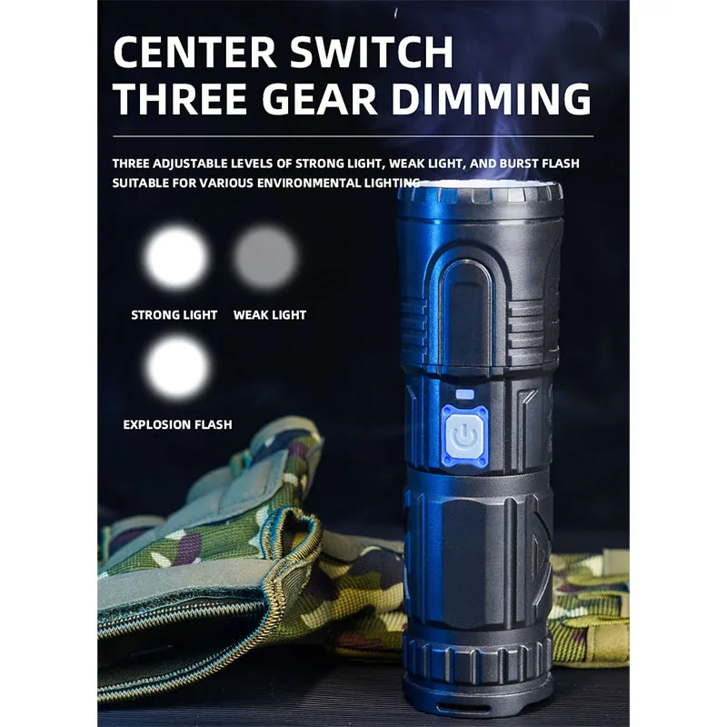 USB wiederaufladbare Outdoor-Taschenlampe AG55 Laser Docht Langstreckenlampe Notfall Power Bank Funktion LED-Licht Bergsteigen Taschenlampe