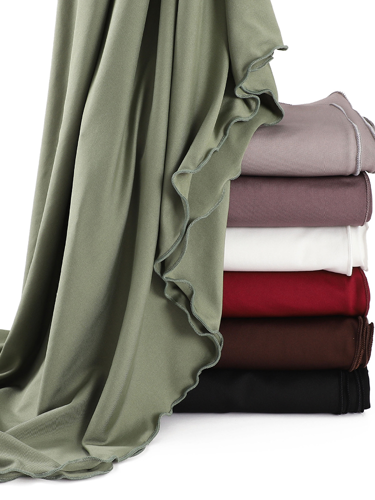 Luksusowy hidżab z falistym brzegiem dla kobiet, jednolity kolor, jedwab mleczny, chusta na głowę, jesienny szal, elastyczny szal szyfonowy, ramanda.