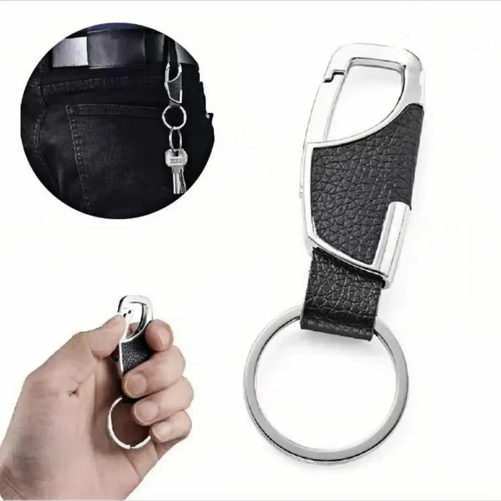 ส่วนบุคคลหนัง Splicing เอวแขวนรถพวงกุญแจโลหะ Key CHAIN พวงกุญแจรถจักรยานยนต์อุปกรณ์เสริมสําหรับ Man ของขวัญ