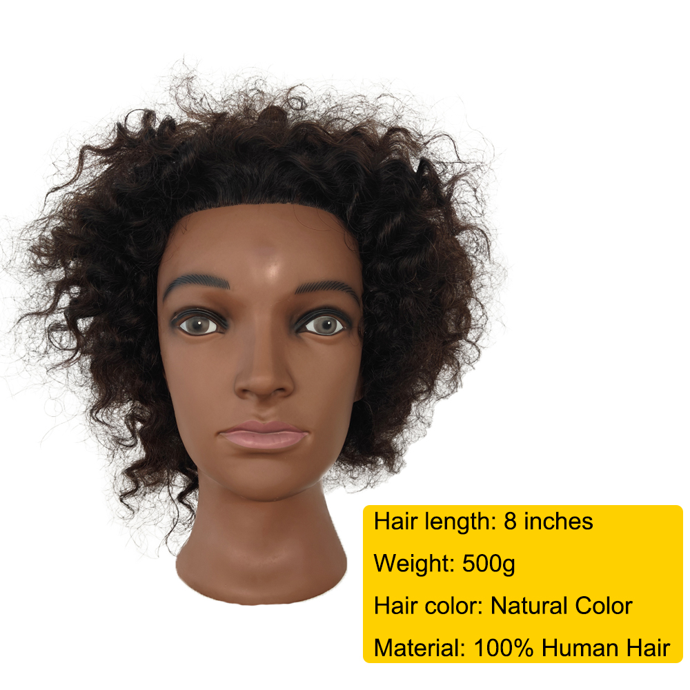 Afro Mannequin Head 8inches 100% Human Hair Traininghead Styling Head Braid Hair Dolls Head for Practicing Cornrows and Braids