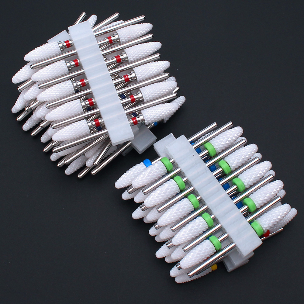 10 ชิ้นเซรามิคเจาะเล็บ Bits ชุดเครื่องตัดไฟฟ้าเล็บบิตเปลวไฟข้าวโพดไฟล์ Pedicure เครื่องภาษาโปลิชคํา Accesoires