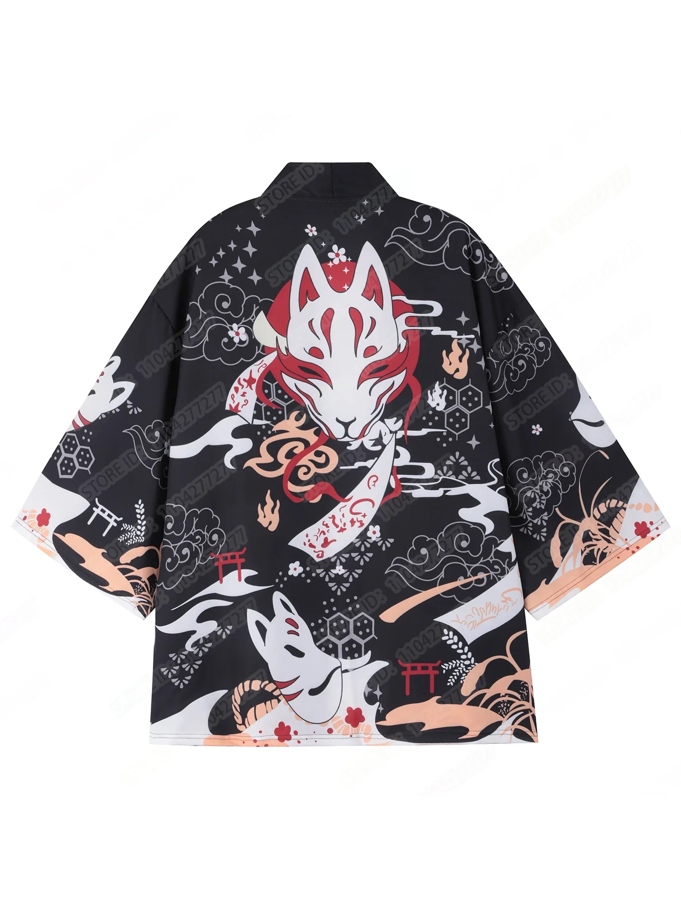 Maska lisa z nadrukiem Kimono mężczyźni tradycyjne japońskie kimono kobiety Haori Yukata 3/4 rękaw otwarty przód płaszcz Kimono mujer unisex