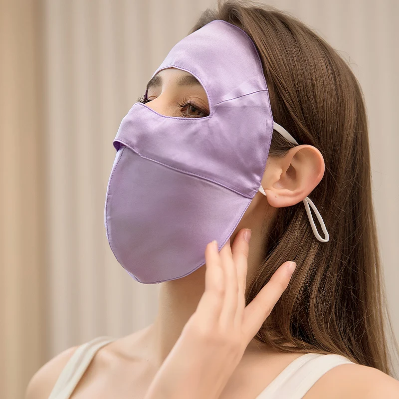 Mới Lụa Chống Nắng Mặt Nạ Nguyên Mặt Bảo Vệ Cổ Dâu Tằm Lụa Mặt Bảo Vệ UV Bảo Vệ Mùa Hè Đi Voan Nữ Breathab
