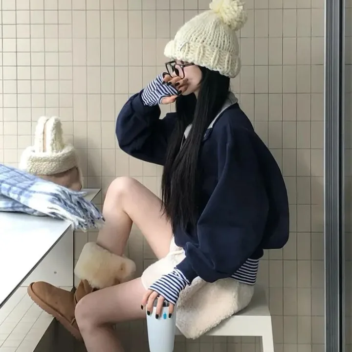 Cseta de Manga Longa Casual Fena com Gola  e Forro de Fce para Outono e Inverno