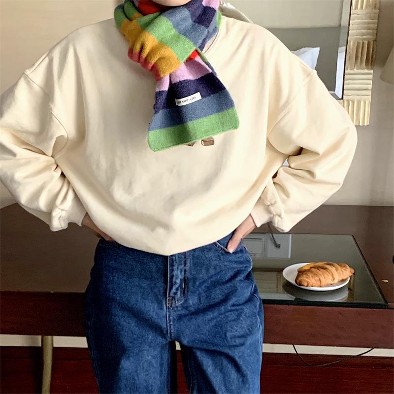 Regenboogstrepen mohair sjaal mannen en vrouwen in de winter kleurblokkerende strepen wollen korte sjaal studenten warme korte sjaal