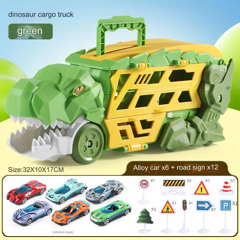 Dinosaur Transport Toy Truck With Pull Back Vehicles Container Storage Unique Track Car Model Kids Boys Birthday Gift