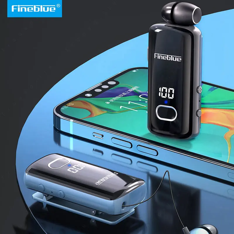 Fineblue F580 Lavalier Wireless Headphones Bluetooth 5.3 Headphones with Microphone Power Display Earbud Noise Interference Free