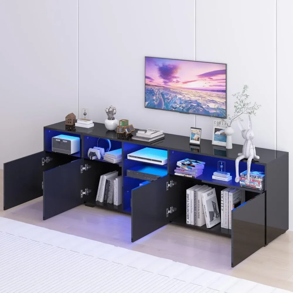 TV Stand for 85/75/65 Inch TV High Glossy Modern TVs Console Entertainment Center with Storage and LED Lights TV Stand