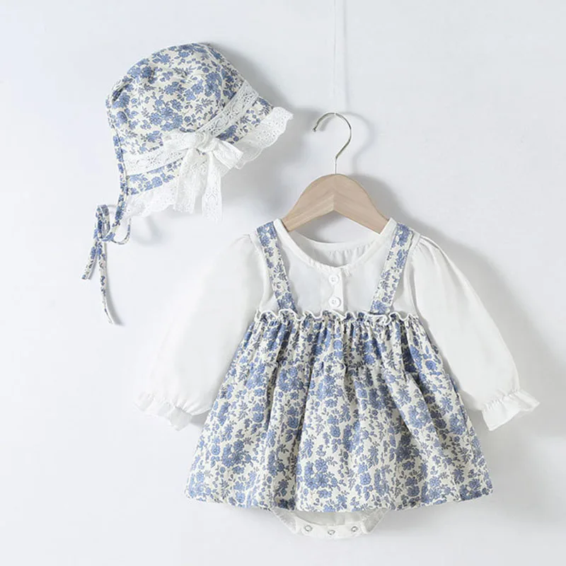 Mono de algodón con estampado para niña recién nacida, traje de manga larga con gorro y costuras, ropa de otoño y primavera