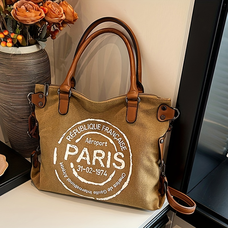 Vintage-inspirierte Umhängetasche mit Buchstaben motiv-langlebig, geräumig, perfekt für Arbeit, Reisen, Schule oder Urlaub