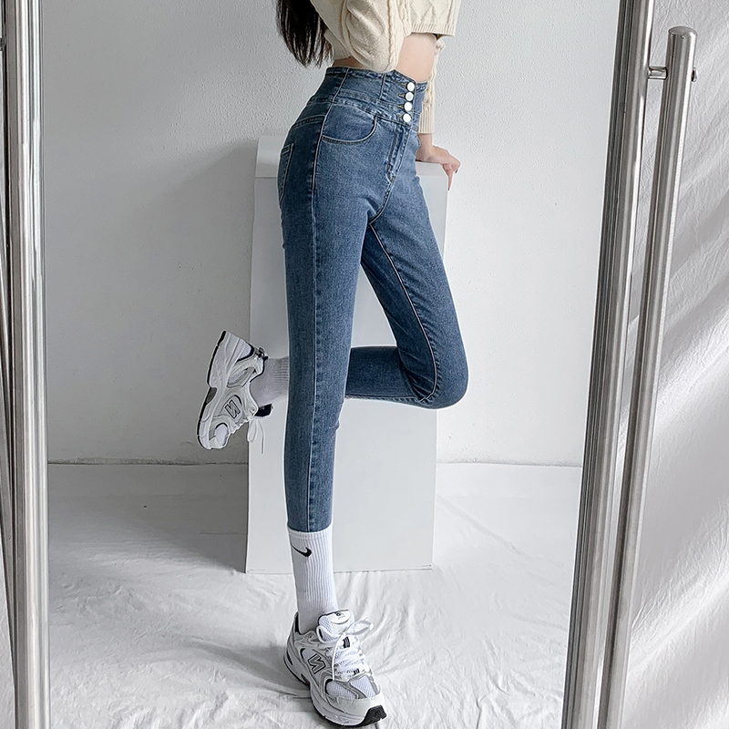 ZOENOVA-pantalones vaqueros ajustados con cuatro botones para mujer, Vaqueros elásticos ajustados Vintage de cintura alta, ajustados, 2022